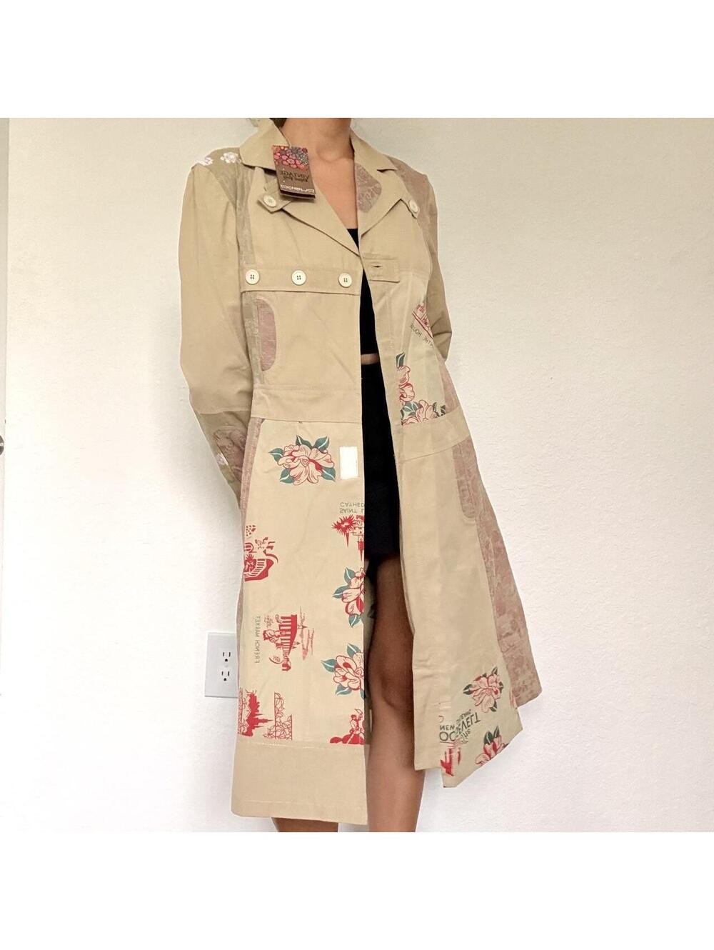 NWT Deadstock Y2K Custo Barcelona floral patchwork trench coat